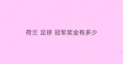 荷兰足球冠军奖金有多少(荷兰足球荣誉)